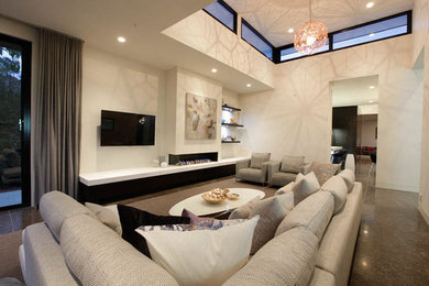 This is an example of a modern family room in Melbourne.