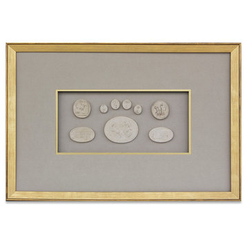 Intaglios Transitional Collection Mounted Gray Matte, Gold Frame