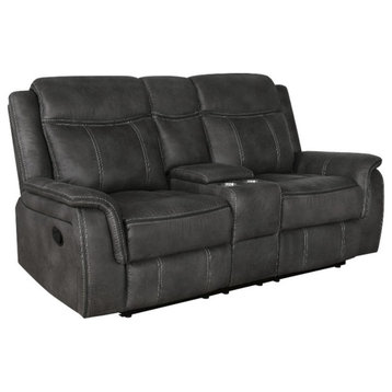 Coaster Lawrence Faux Leather Upholstered Tufted Back Motion Loveseat Charcoal