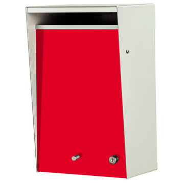 Wall Mount Aluminum Mailbox - Silver Casing, Red