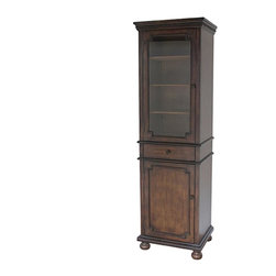 Traditional Linen Cabinet Brown Finish Floor-standing Linen Tower - Bathroom Cabinets