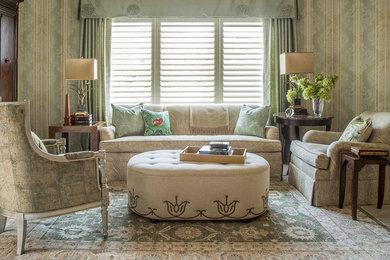Living room - large traditional formal living room idea in DC Metro with multicolored walls