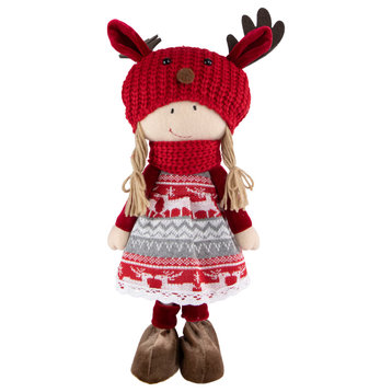 16" Little Nordic Girl in Moose Antler Hat Christmas Figure