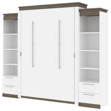 Atlin Designs 104" Queen Murphy Bed and 2 Bookcases with Drawers in White
