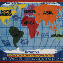 LA Rug Inc - Kids World Map Rug, Multi-Color, 5'3"x7'6" - Kids Rugs
