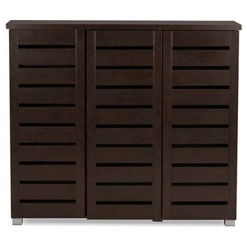3-Door Wooden Entryway Storage Cabinet, Dark Brown