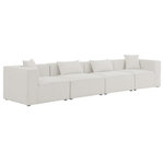 Meridian Furniture - Cube Upholstered Modular Sofa, Cream, 4-Piece: 2 Armless Chair, 2 Corner Chair, Linen Texured Fabric - Treat yourself to some long overdue "me time" when you're seated on this Cube 4-Piece Modular Sofa. This beautiful modular unit is both eye-catching and elegant, features durable linen textured upholstery in a soft cream color that meshes well with nearly any existing color scheme. Pair this modular Sofa with other items in the same collection to create an unlimited number of combinations and enjoy the custom seating arrangement of your dreams. Latches underneath make it easy to attach pieces to one another.