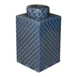 Square Blue and White Vase With Top - Products