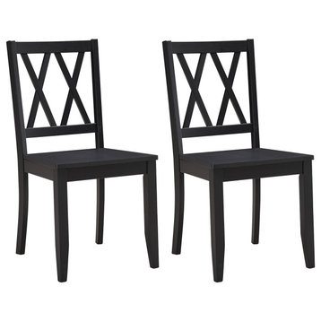Set of 2 Double-X Back Wood Chairs, Black