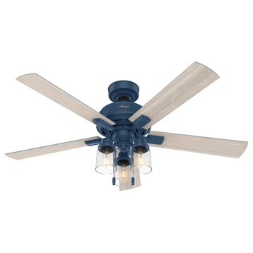 Hunter 52" Hartland Indigo Blue Ceiling Fan With LED Light Kit and Pull Chain