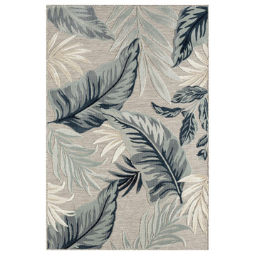 Botanical Hi-Low Contemporary Blue Taupe Indoor Outdoor Area Rug, 7'9"x9'9"