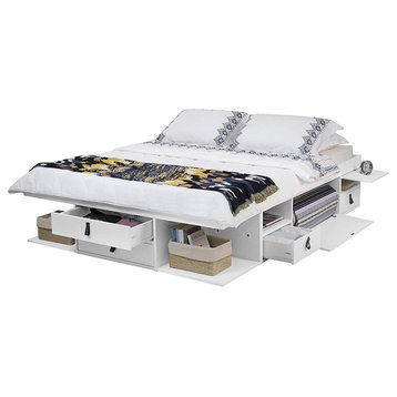 Memomad Bali Storage Platform Bed with Drawers (Queen Size, Off White)