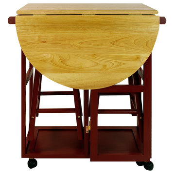 Breakfast Cart With Drop Leaf Table, Red