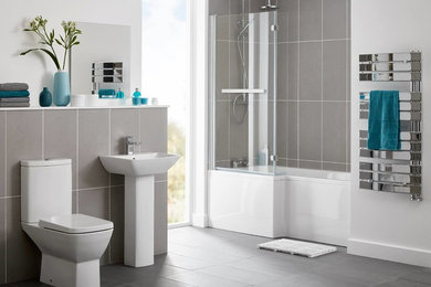 Photo of a medium sized modern family bathroom in London with ceramic flooring and grey floors.