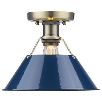 Golden Lighting Orwell 1-Light Flush Mount, Navy Blue, Aged Brass
