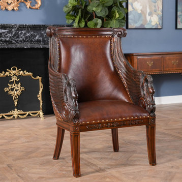 Mahogany Swan Arm Chair With Leather