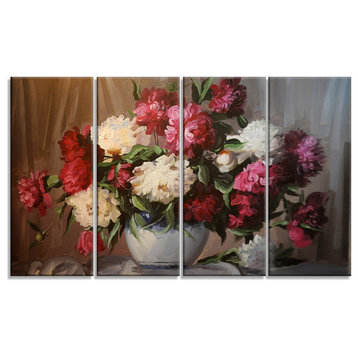 "Bouquet of Blooming Peonies" Wall Art Canvas, 4-Panels, 48"x28"
