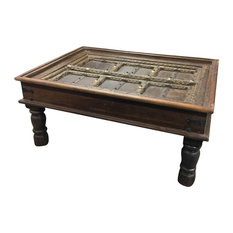 Mogulinterior - Consigned Antique Handcarved Haveli Door Table Unique Style Coffee Table - Coffee Tables