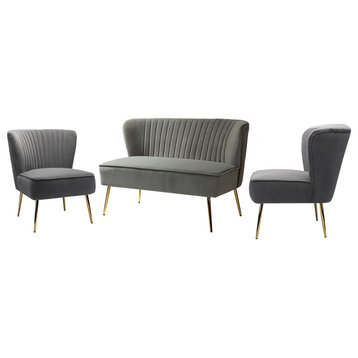 Upholstered 3 Piece Living Room Set, Gray
