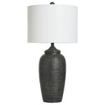 StyleCraft - Charlotte Polyresin Table Lamp 32"H, Matte Black, Off-White Linen Hardback Shade - Add a hint of texture to your contemporary home with this matte black table lamp. This piece offers a simple touch of style into your space and features a beautiful white linen drum shade. The base of this lamp is made from polyresin and is carefully crafted to have a rippled finish.