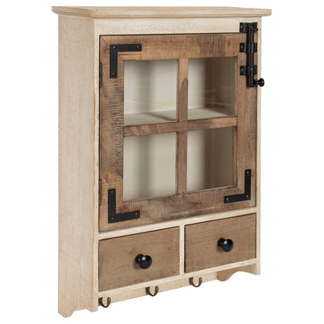 Hutchins Decorative 2 Drawer Wood Wall Cabinet, Rustic Brown