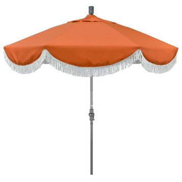 9' Gray Surfside Patio Umbrella With Ribs and White Fringe, Melon