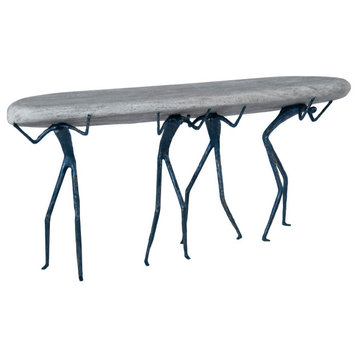 Atlas Console Table, Chamcha Wood, Metal, Grey/Black