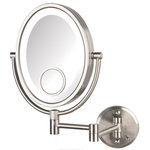 Jerdon - Jerdon 8"x10" Oval LED Lighted Mirror, Direct Wire - The Jerdon HL9515NLD 8”x10” Dual sided 10X Magnified LED Wall Mount Direct Wire Mirror is used in luxury hotels and spas because of its convenience, sleek look and precise magnification. With an 8”X10” oval mirror with 10X and 1X magnification that includes a 15X spot mirror, you can be sure that every detail of your hair and makeup are beautiful and flawless. The LED light is designed around the perimeter of the mirror to distribute light evenly.  The HL9515NLD extends 14-inches from the wall and allows for movement at different angles. The on/off switch on the base will activate the LED lighting when you need it. This mirror has an attractive nickel finish that protects against moisture and condensation.  The HL9515NLD designed to be a direct wire mirror and connects to an existing junction box on the wall. This beauty accessory comes complete with mounting hardware for an easy installation.