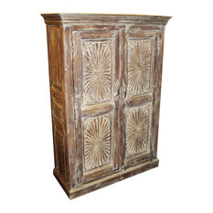 Mogul Interior - Consigned Eclectic Vintage Cabinet Upcycled Originals Chakra Carving Storage - Armoires and Wardrobes