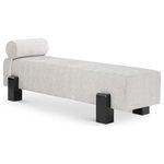 Meridian Furniture - Edison Chenille Fabric Upholstered Bench, Grey, Black Finish - Go for a cozy, chic vibe with this grey Edison chenille fabric bench, a versatile and stylish addition to your home. Upholstered in soft grey chenille fabric, it epitomizes comfort and sophistication. The rich black finish of the solid wood base adds warmth and durability, ensuring this bench is both functional and timeless. A bolster pillow is included for added comfort and a touch of elegance. The bench's modern mid-century design seamlessly complements a range of decor styles in the entryway, bedroom, or living room.
