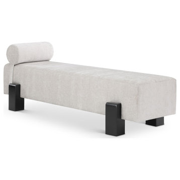 Edison Chenille Fabric Upholstered Bench, Grey, Black Finish