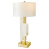 Luxe Alabaster Stone Slab Brass Table Lamp Gold White Geometric 37 x 18 in