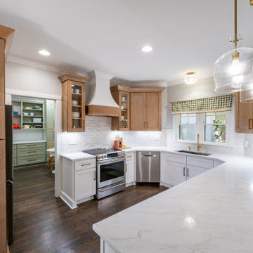 Modern Kitchen with Natural Wood Cabinets and Scullery