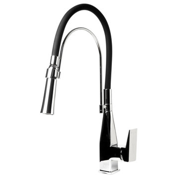 Square Kitchen Faucet With Black Rubber Stem, Polished Chrome