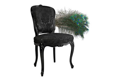 chaise louis XV noire plumes de paon