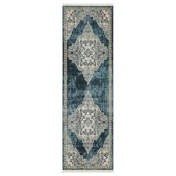 Nourison Geneva French Country Bordered Blue/Grey Area Rug