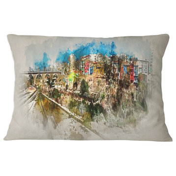Villajoyosa Town Watercolor Cityscape Throw Pillow, 12"x20"