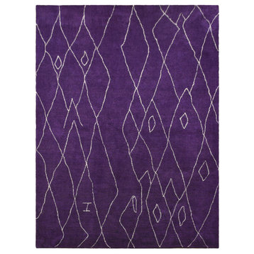 Hand Knotted Loom Silk Mix Area Rug Geometric Purple
