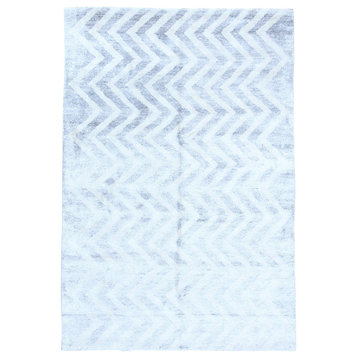 Modern Hand Knotted Rug, Gray, 6'x9'