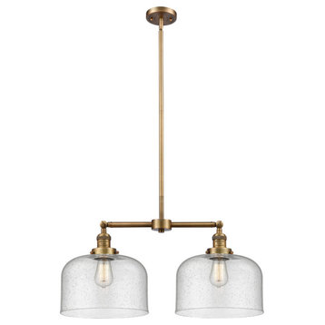Large Bell 2-Light Chandelier, Brushed Brass, Glass: Seedy