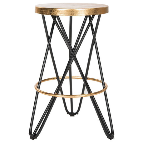 Safavieh Lorna Gold Leaf Iron Counter Stool, Black