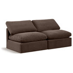 Meridian Furniture - Indulge Upholstered Modular Sofa, Brown, 2-Piece: 2 Armless Chair, Down Stuffed Velvet - Experience ultimate comfort and style with our brown velvet Indulge Sofa. The luxurious velvet will elevate the aesthetic of any room. This sofa provides ample space for you to relax while its modular build offers the option of unlimited configurations. Whether you're looking to add a stylish element to your living room or a comfortable seating option to your bedroom, this sofa is the perfect choice.