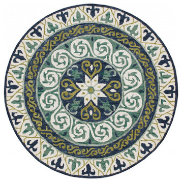 5??Round Blue and Green Ornate Medallion Area Rug