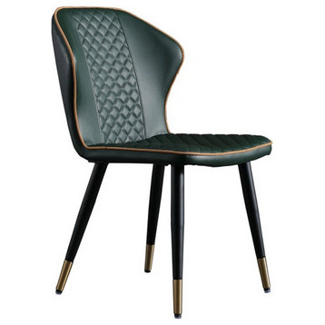Dark Green Modern PU Leather Dining Chair Carbon Steel Leg Side Chair Set of 2, Dark Green