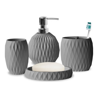 4 Piece Iceberg Aqua Mosaic Glass and Metal Bath Set