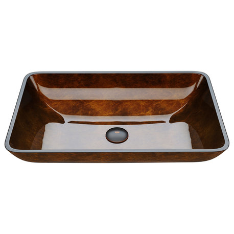 VIGO Donatello 23"L x 15"W x 5"H Glass Rectangular Vessel Bathroom Sink, Rich Chocolate Brown
