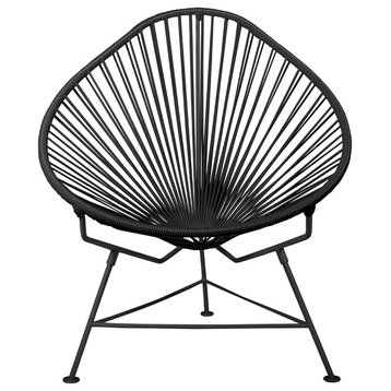 Acapulco Indoor/Outdoor Handmade Lounge Chair, Black Weave, Black Frame