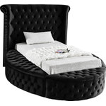 Meridian Furniture - Luxus Button Tufted Velvet Round Bed, Black, Twin - Marvel at the remarkable beauty and graceful lines of this round Luxus black velvet twin size bed. The headboard, footboard and side rails are all adorned with deep button tufting, and there is nailhead trim on both sides of the tall headboard. The footboard and side rails all contain ample storage and seating, making it easy to sit down in comfort so you can put on your pants or shoes.