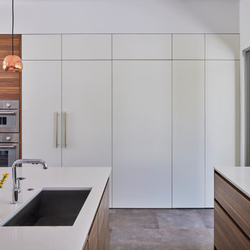White Kitchen Uses Wood as Strong Accent