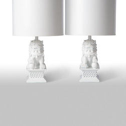 Mini Foo Dogs, White - Table Lamps